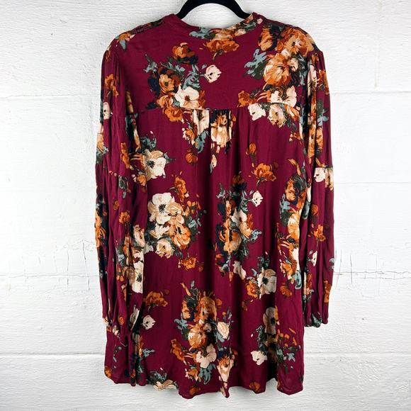 Perch by Blue Pepper‎ Burgundy Floral Gauzy Blouse High-Low Hem Size 3X - Picture 5 of 8